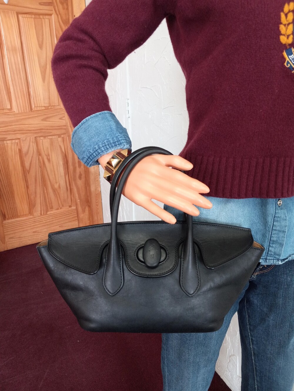 Polo Ralph Lauren, 2024 Bellport Satchel, Black Calf Leather - Picture 14 of 16
